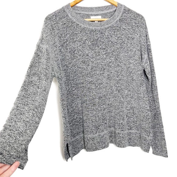 Lucky Brand Women’s Gray Black Marbled Crewneck Soft Fuzzy Long Sleeve Sweater - Picture 3 of 16